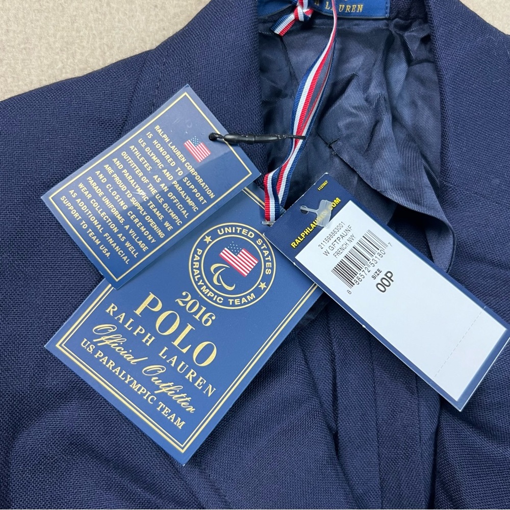 Polo Ralph Lauren Blazer Womens 00P Navy Blue Team USA 2016 Paralympics Wool NWT - Picture 8 of 13